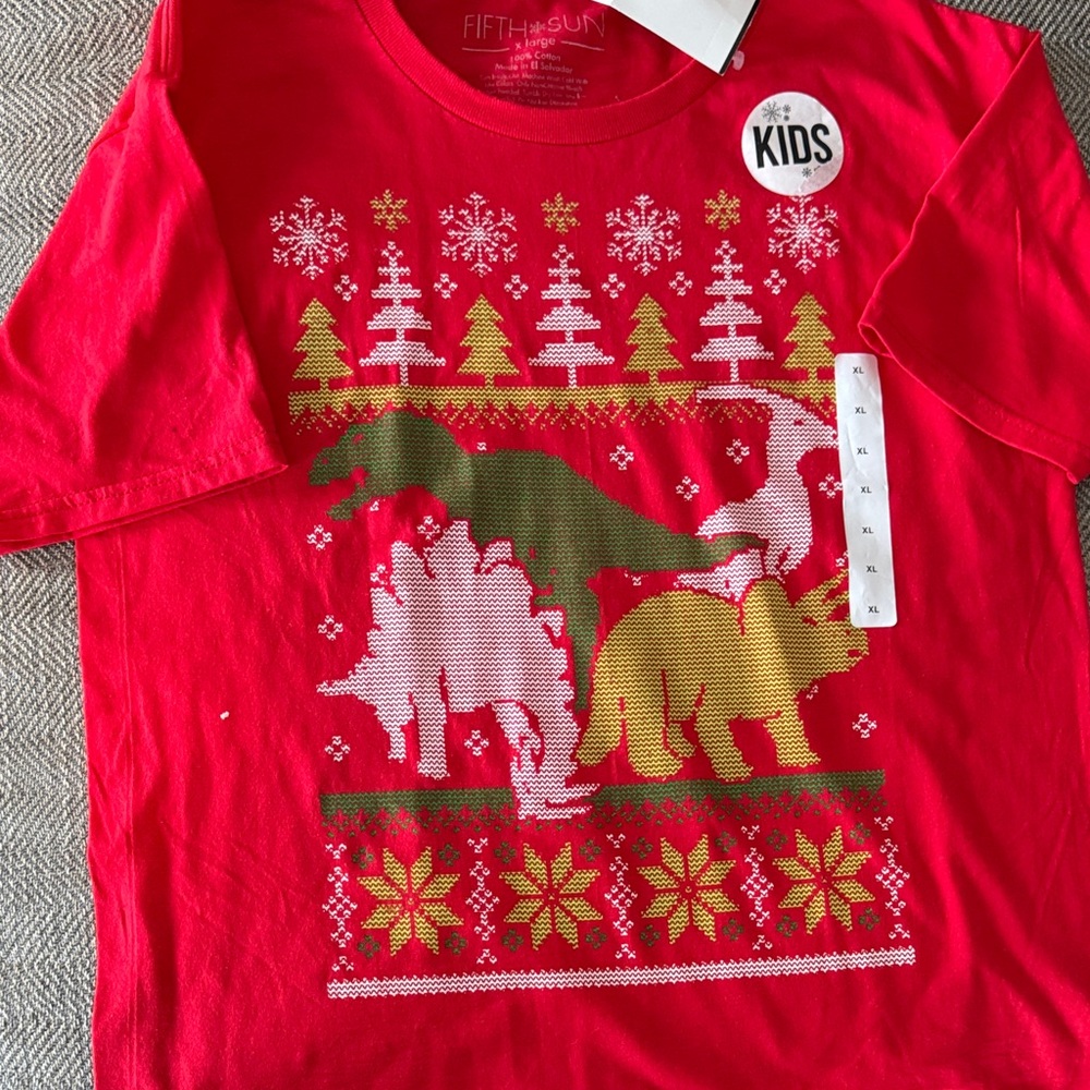 Fifth Sun Festive Red Dinosaur Kids Tee